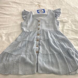 Light Blue Button-Down Dress with Ruffle Sleeves